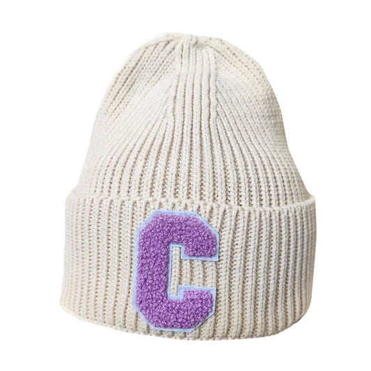 Bonnet maille côtelée beige avec logo C