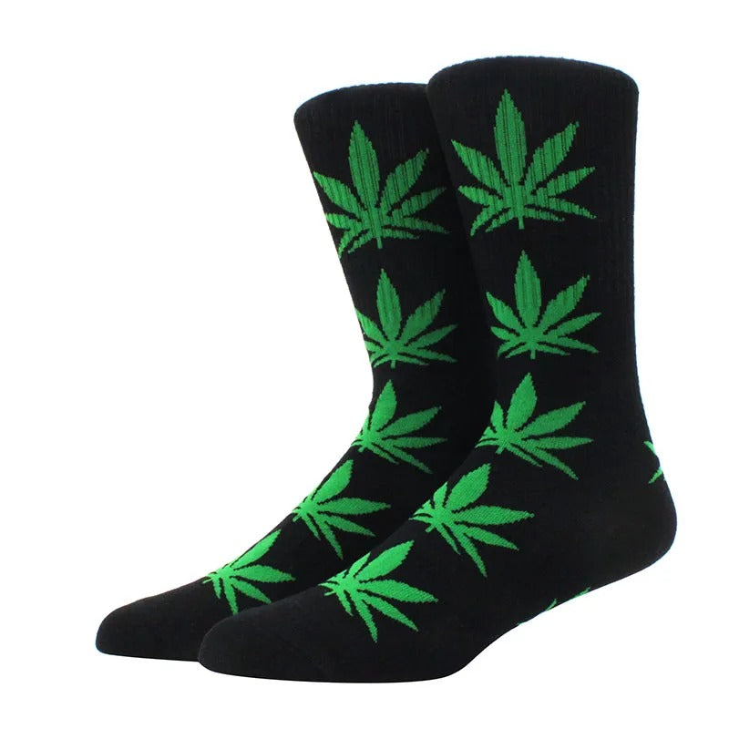 Chaussette feuille cannabis noire verte