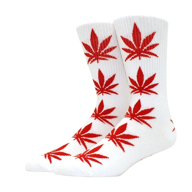 Chaussette motif cannabis blanc rouge