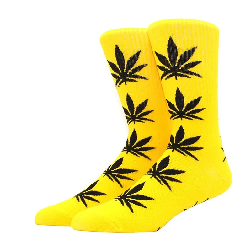 Chaussette avec logo feuille cannabis jaune noire