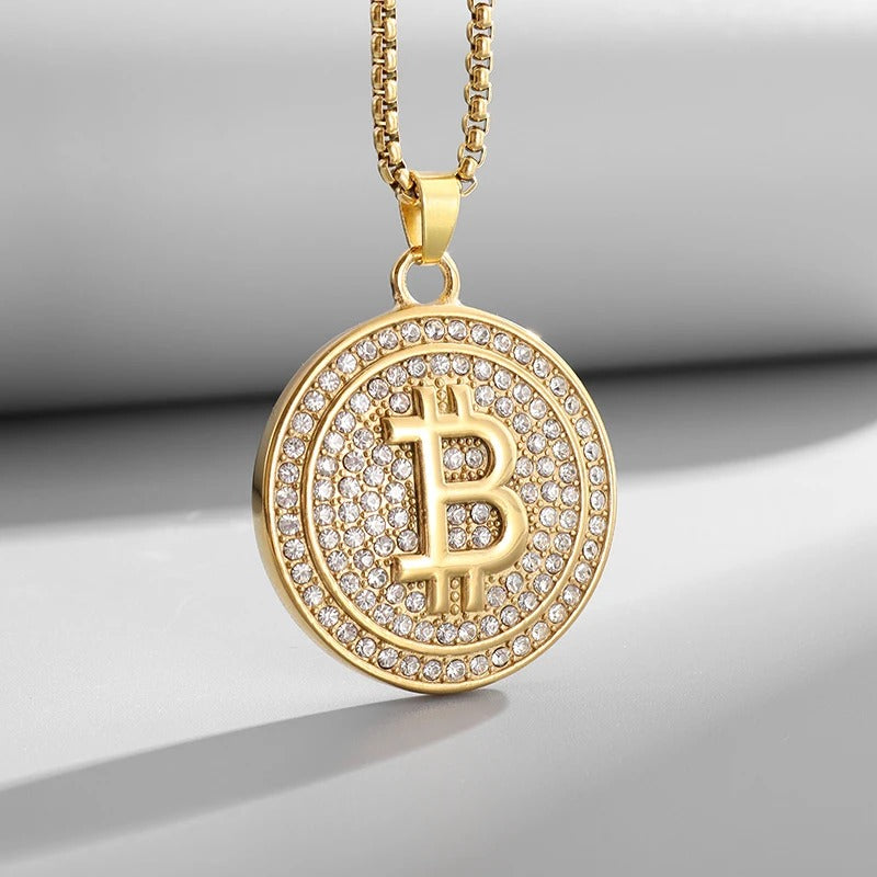 Collier avec pendentif Bitcoin hip hop