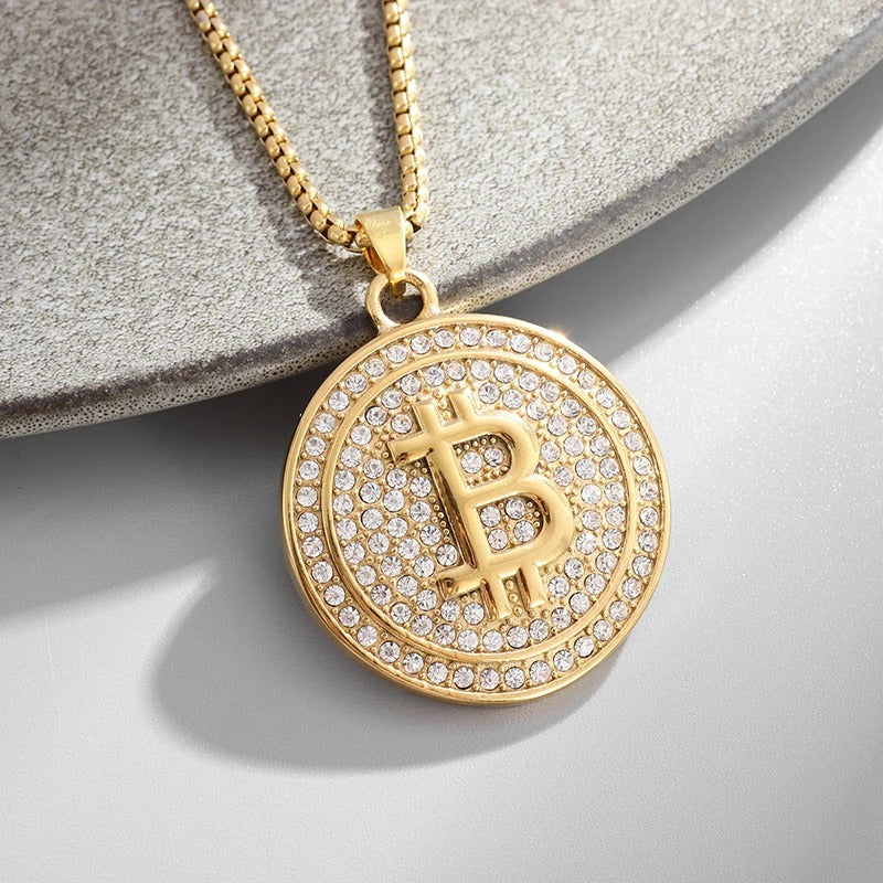 Collier avec pendentif Bitcoin doré