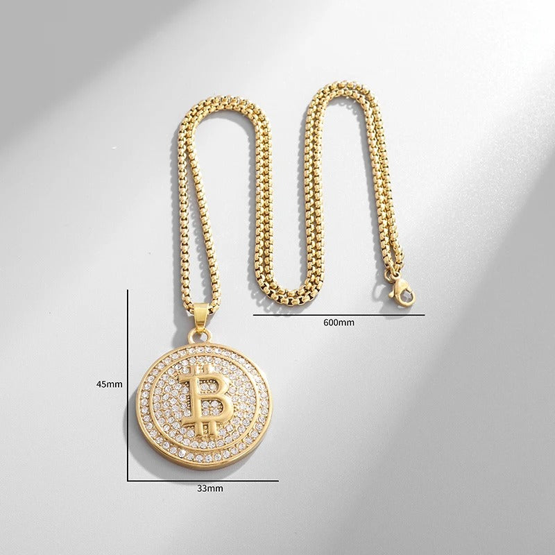 Collier avec pendentif Bitcoin doré